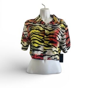 Ed Hardy Women Animal Tiger Cropped Button Down Shirt Med NWT Y2K Baddie Resort